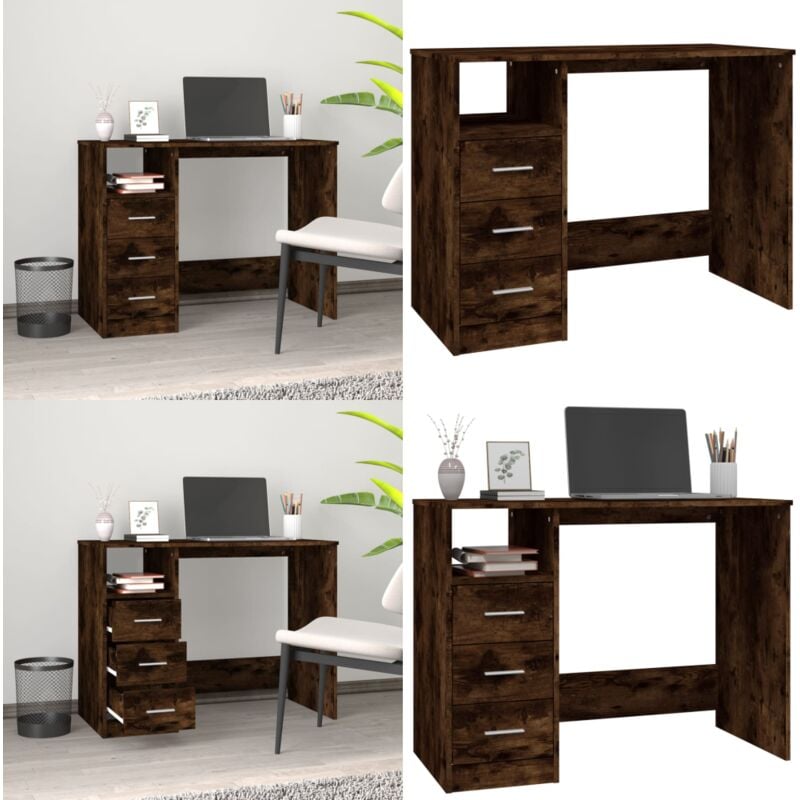 Vidaxl - Bureau avec tiroirs Chêne fumé 102x50x76 cm Bois d'ingénierie - Bureau En Bois - Bureau Design - Bureau Ordinateur - Bureau Étudiant