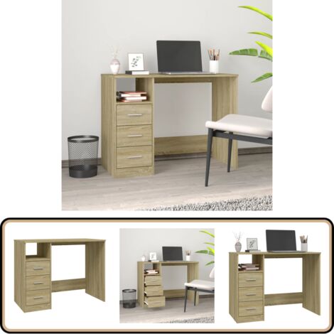 Bureau avec tiroirs Chêne sonoma 102x50x76 cm Bois d'ingénierie - Bureau En Bois - Bureau Informatique - Bureau Design - Bureau Modulaire - Meuble De Bureau