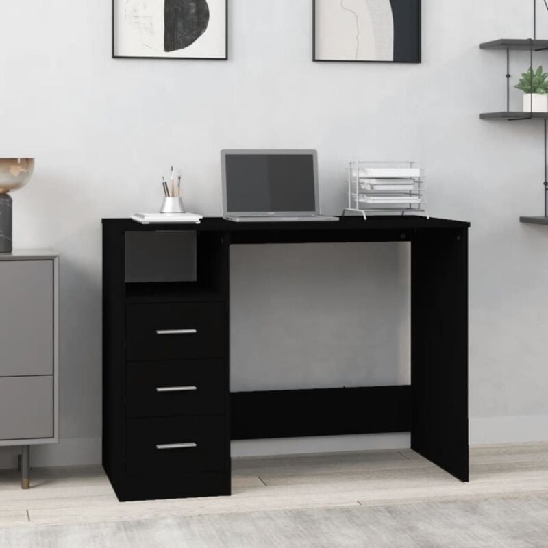 Vidaxl - Bureau avec tiroirs Noir 102x50x76 cm Bois d'ingénierie