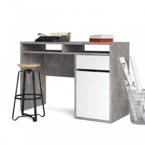 Bureau béton blanc 110 x 48 x 77 h avec compartiment et tiroir