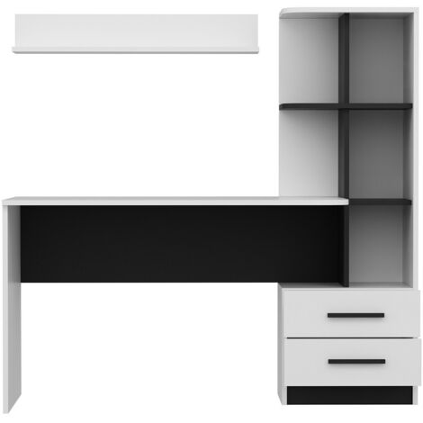 Bureau bibliothèque avec étagère Silja Bois Blanc et Noir