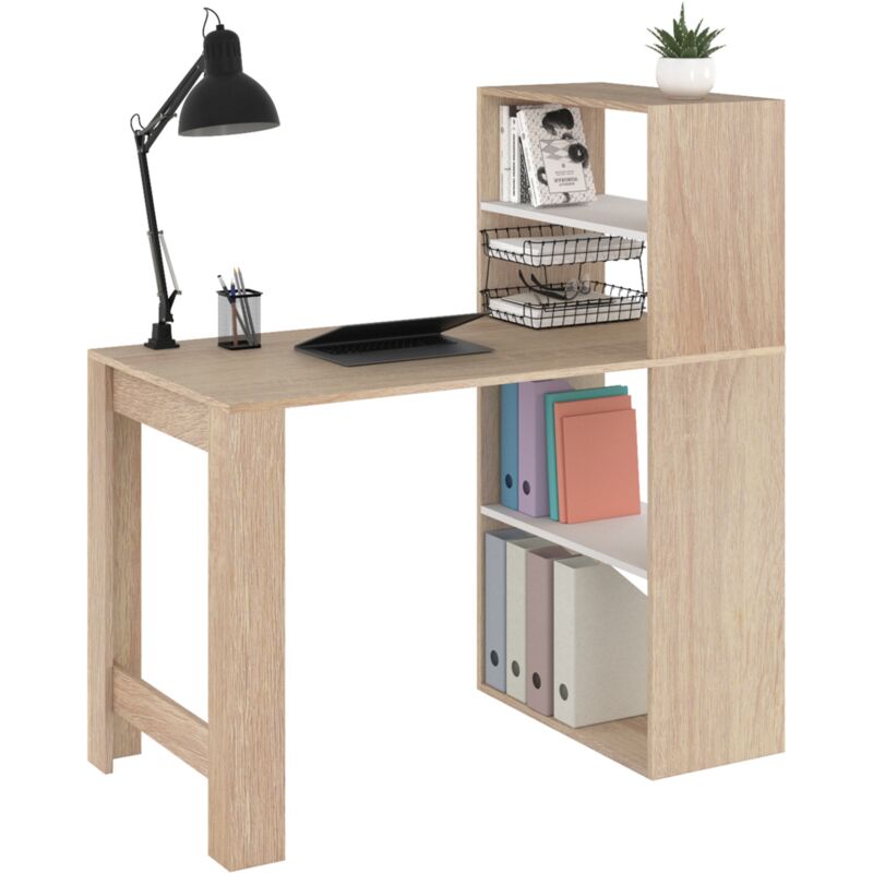 Idmarket - Bureau bibliothèque ben façon hêtre avec étagères blanches