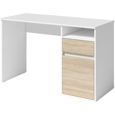 Bureau BILOU blanc avec tiroir et porte chêne clair – Compact et lumineux pour enfant