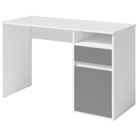 Bureau BILOU blanc avec tiroir et porte gris anthracite – Design épuré et moderne pour enfant