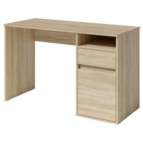 Bureau BILOU chêne Sonoma – 1 tiroir, 1 porte et 2 niches – Style bois clair et design pratique