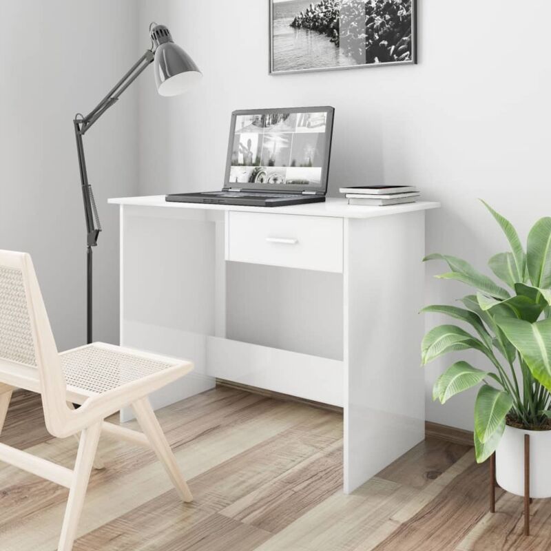 Bureau Blanc brillant 100x50x76 cm Bois d'ingénierie