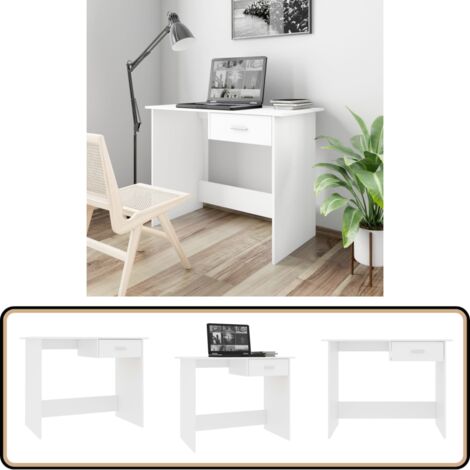 Bureau Blanc 100 x 50 x 76 cm Bois d'ingénierie - Bureau Blanc - Bureau Informatique - Meuble De Bureau - Bureau Compact - Bureau Design