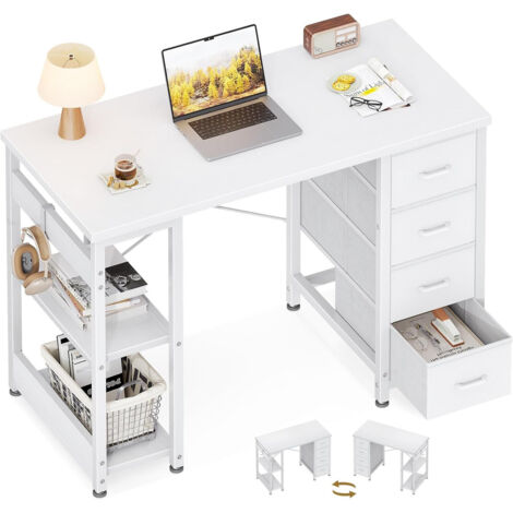 Bureau blanc 100x40cm avec 4 tiroirs OffiGo