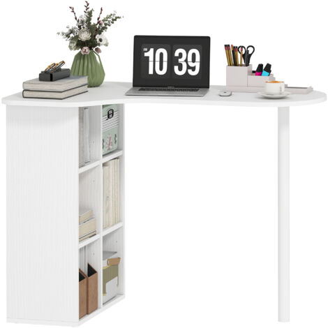 Bureau blanc 100x59 cm avec 6 compartiments, 4 étagères réglables et cadre en acier