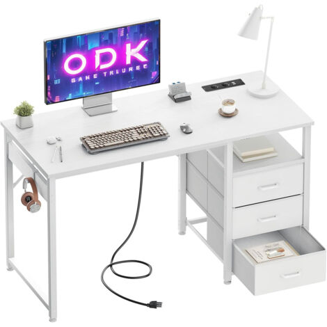 Bureau blanc 120x48cm avec USB et support de casque OffiGo