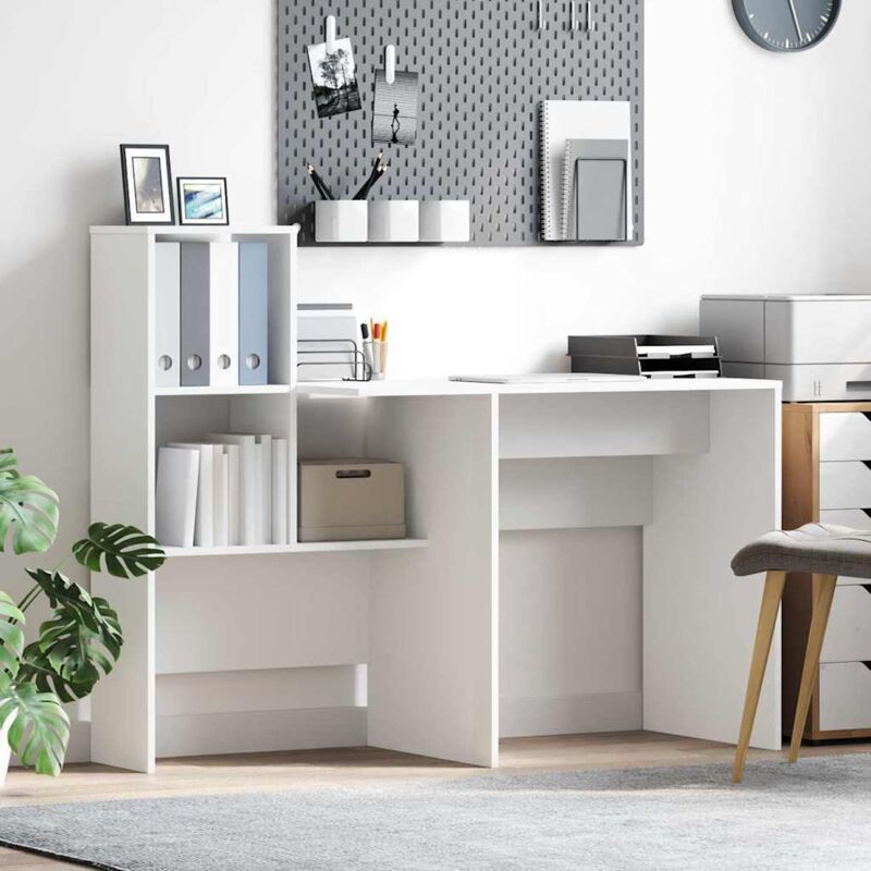 Vidaxl – Bureau enfant blanc 131,5 x 50 x 106,5 cm – Bois d'ingénierie – 3 étagères – Système de gestion des câbles pour ordinateurs
