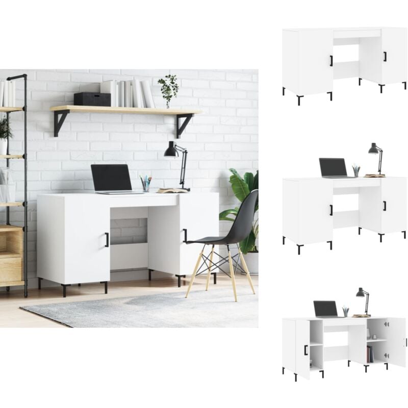 Bureau blanc 140x50x75 cm bois d'ingénierie - Bureau Blanc - Bureau D'étude - Meuble De Bureau - Bureau Informatique - Design Industriel