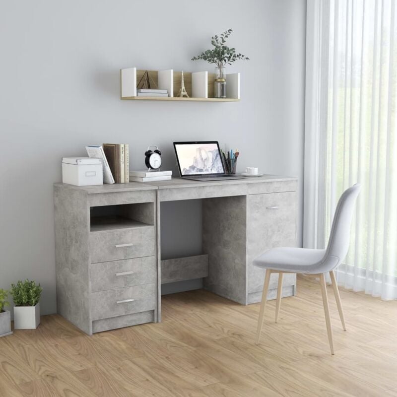 Vidaxl - Bureau équipé de la porte 3 tiroirs et compartiments de la conception moderne différentes couleurs Couleur : Gris en béton