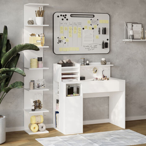 Bureau , Blanc, 2 parties, avec bibliothèque, Vicco