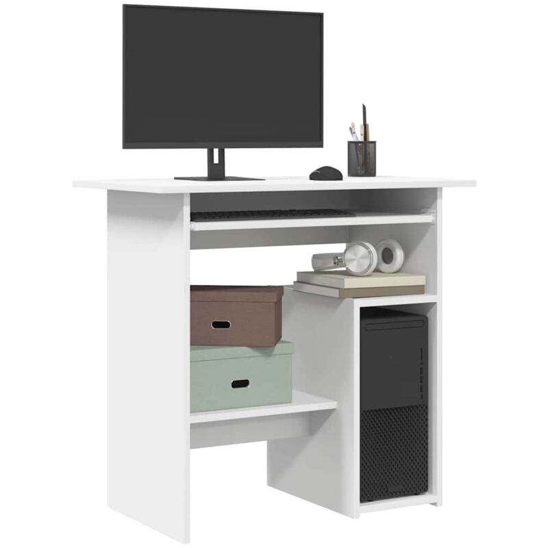Vidaxl – Bureau informatique moderne droit blanc 80 x 45 x 74 cm – Aggloméré facile à nettoyer – Parfait pour espaces restreints et bureaux serrés