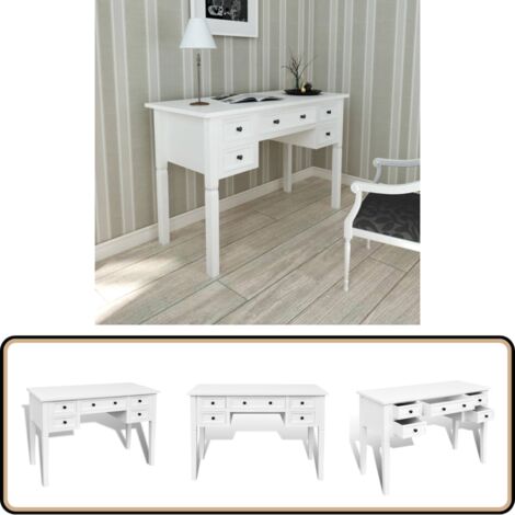 Bureau blanc à 5 tiroirs - Bureau Blanc - Bureau Moderne - Meuble De Bureau - Bureau Avec Tiroirs - Mobilier De Chambre