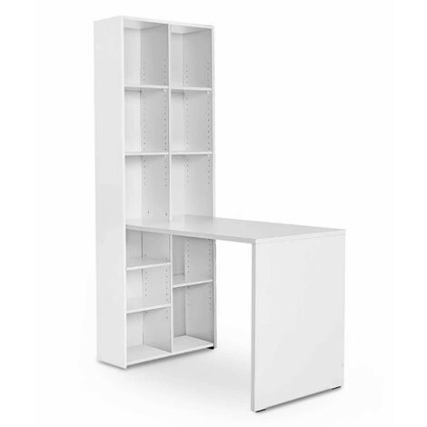 Bureau blanc avec bibliothèque intégrée CARLO - blanc