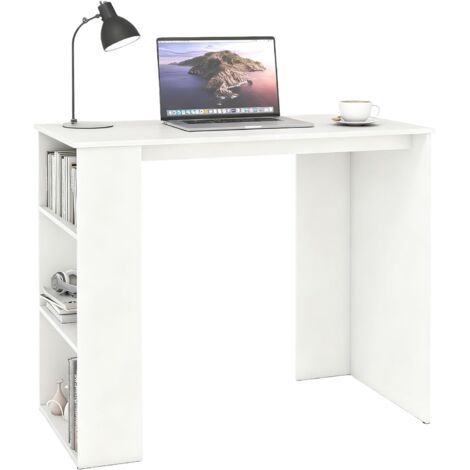 Bureau blanc avec étagère, bureau d'ordinateur, bureau pour bureau à domicile, bureau de travail avec rangement, bureau pour étudier, chambre, 90 x 45 x 75 cm, blanc