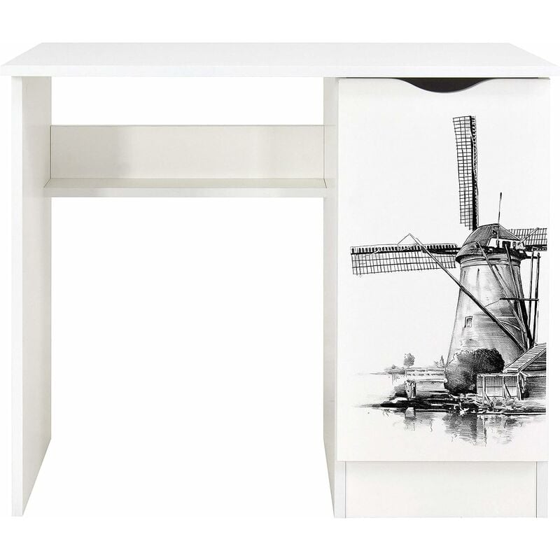 leomark - bureau blanc avec étagère roma - moulin