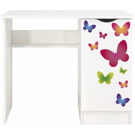 Bureau blanc avec étagère ROMA - Papillons
