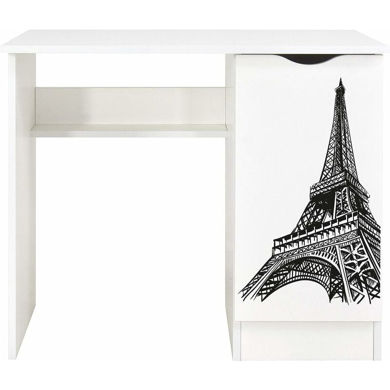 Leomark - Bureau blanc avec étagère roma - Tour Eiffel