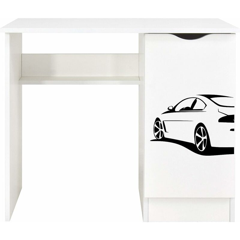 bureau blanc avec étagère roma - voiture