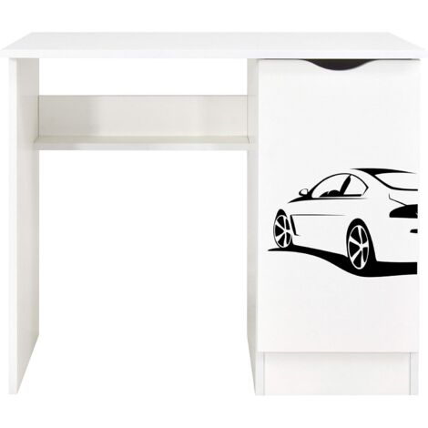 Bureau blanc avec étagère ROMA - Voiture