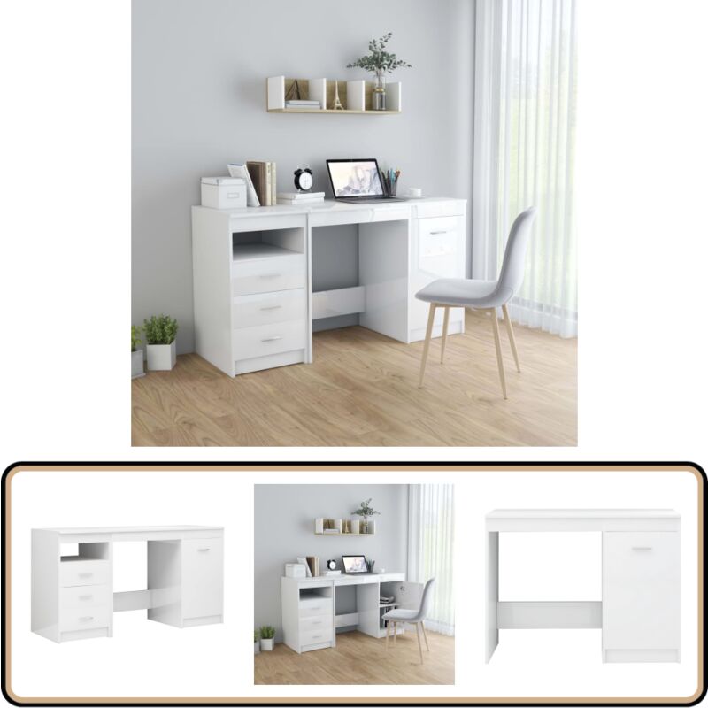 Vidaxl - Bureau Blanc brillant 140x50x76 cm Bois d'ingénierie - Bureau Blanc - Bureau Design - Bureau Moderne - Bureau Informatique - Meubles De