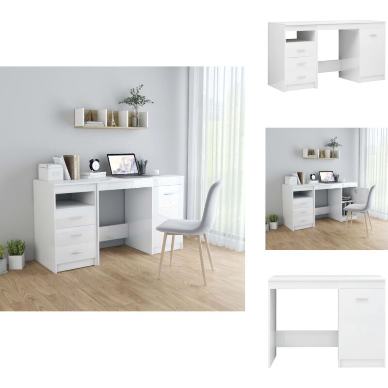 Vidaxl - Bureau Blanc brillant 140x50x76 cm Bois d'ingénierie - Bureau Blanc - Bureau Design - Bureau Moderne - Bureau Informatique - Meubles De