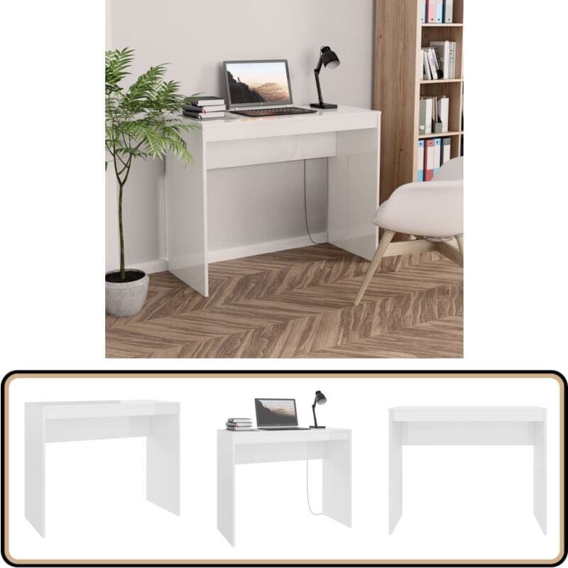 Vidaxl - Bureau Blanc brillant 90x40x72 cm Bois d'ingénierie - Bureau Blanc - Bureau Design - Bureau Compact - Bureau Étudiant - Meuble De Bureau