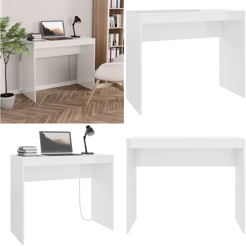 Vidaxl - Bureau Blanc brillant 90x40x72 cm Bois d'ingénierie - Bureau Blanc - Bureau Design - Bureau Compact - Bureau Étudiant - Meuble De Bureau