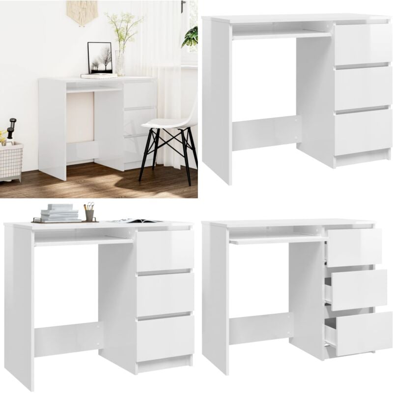 Vidaxl - Bureau Blanc brillant 90x45x76 cm Bois d'ingénierie - Bureau Blanc - Bureau Design - Bureau Compact - Bureau Enfant - Bureau Ordinateur