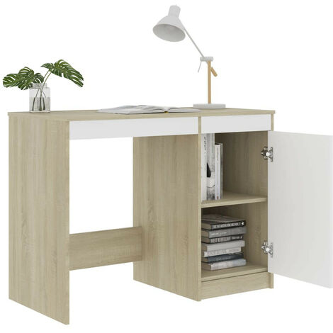 Bureau Blanc et chêne sonoma 100x50x76 cm