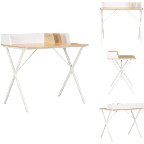 Bureau Blanc et naturel 80x50x84 cm - Bureau D'angle - Bureau Blanc - Bureau Compact - Bureau Moderne - Bureau Fonctionnel