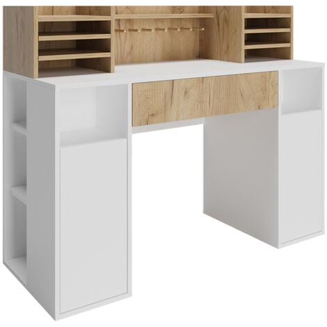 Vicco bureau , Blanc/Sonoma, 126.8 x 50 cm XL avec étagères