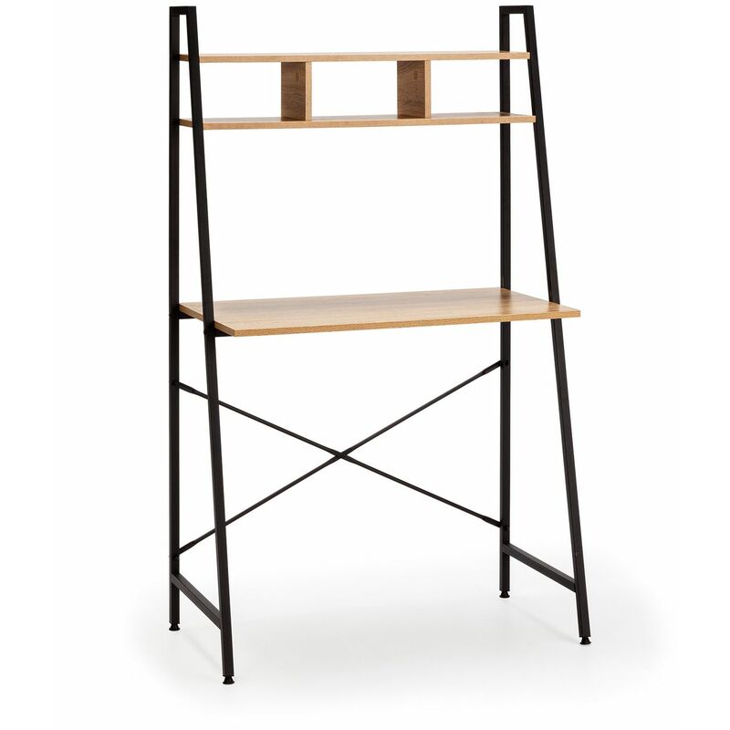 Vs Venta-stock - Bureau Blanca noir, 1 étagère, style industriel, 83 cm longueur