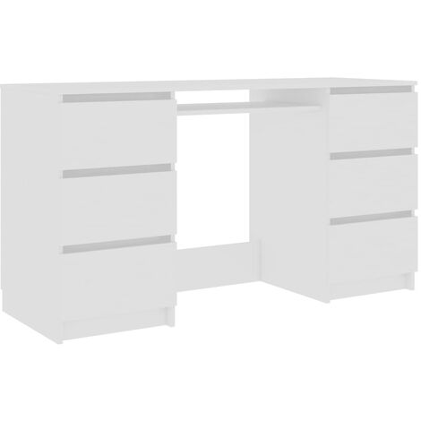 Bureau bois blanc 6 tiroirs Study 140cm