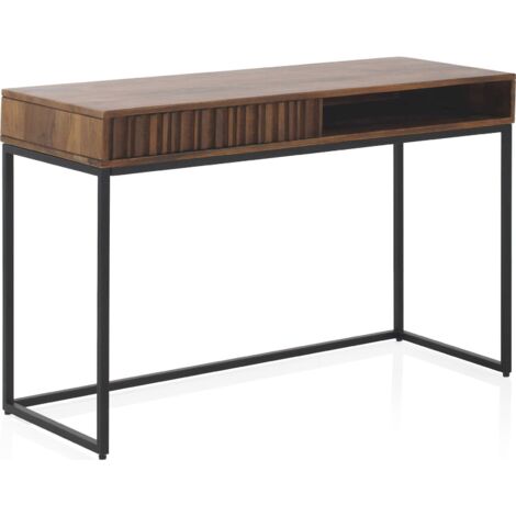 Bureau bois de manguier massif et métal esprit naturel design - bois de manguier naturel foncé