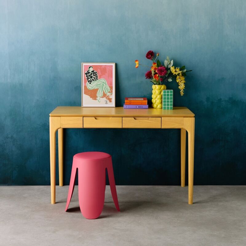 Sweeek - Bureau bois d'hévéa placage frêne 2 tiroirs naturel - l 120 x l 60 x h 76 cm - Alienor