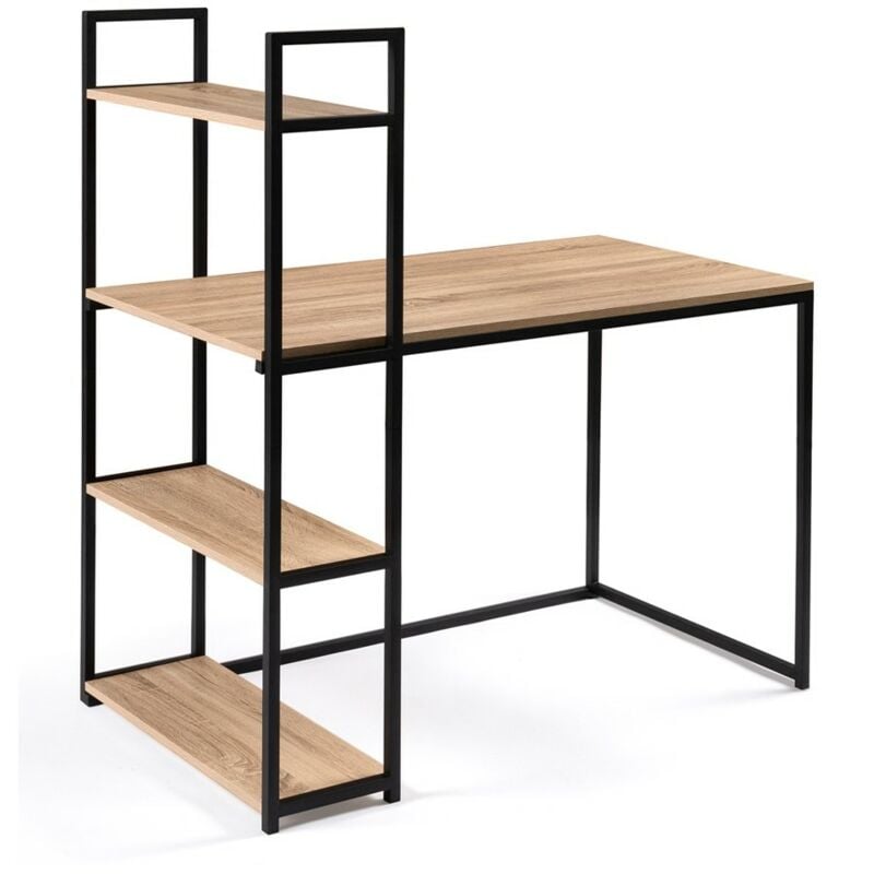 Facilitys - Bureau effet bois et métal avec étagère intégrée
