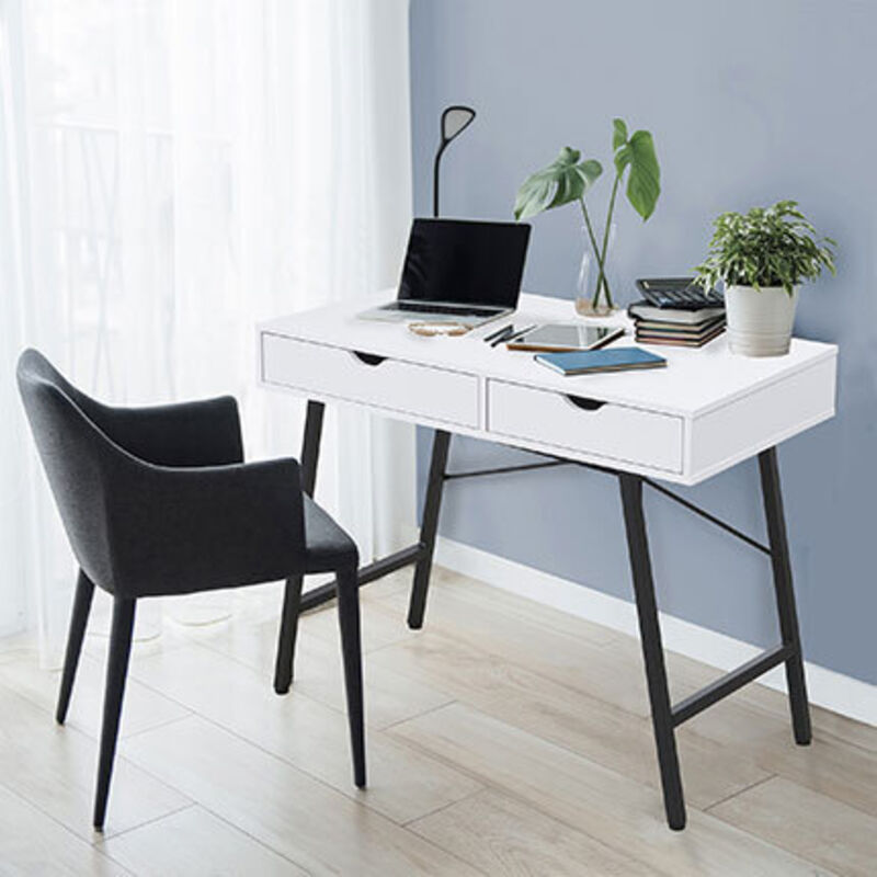 Le Quai Des Affaires - Bureau boston 100 x 48 cm/ Blanc et métal noir/ 100x48x75cm