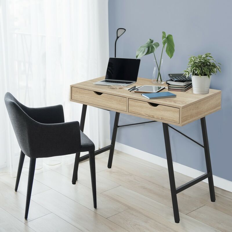 Le Quai Des Affaires - Bureau boston 100x48cm / Décor Chêne blanchi et métal noir/ 100x48x75cm