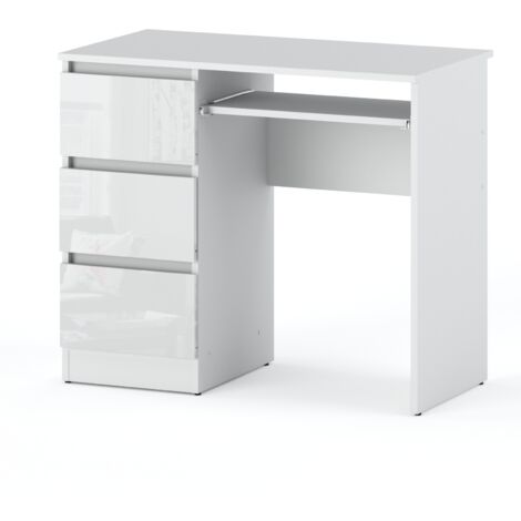 Bureau Brillant - 90 cm - Blanc - 3 Tiroirs - Idéal pour Gaming et Études