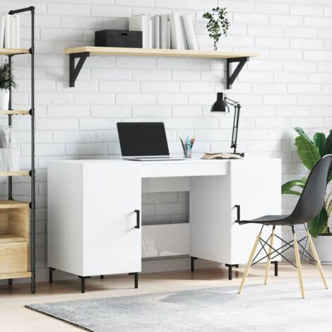 Bureau  Bureau d'ordinateur Bureau informatique Blanc brillant 140x50x75 cm Bois d'ingénierie 83702