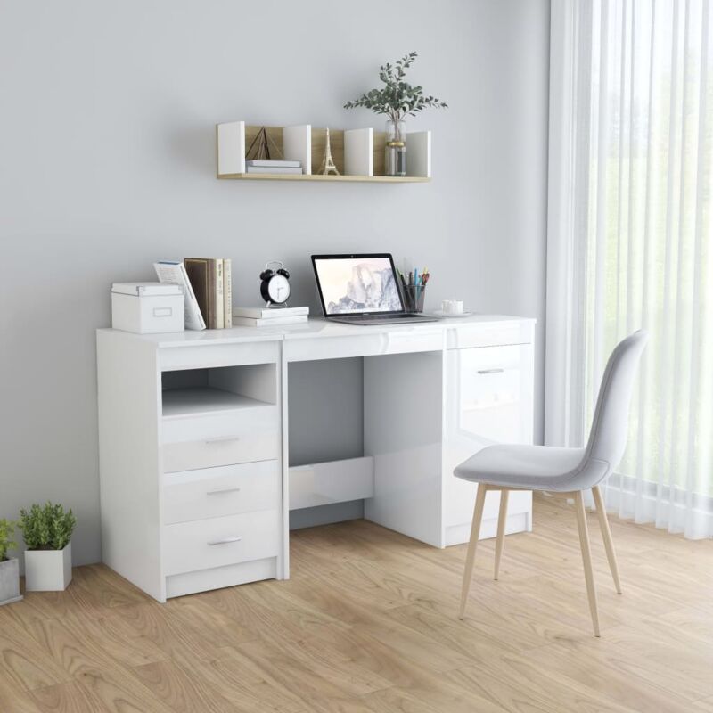Maison Chic - Bureau Bureau d'ordinateur Bureau informatique Blanc brillant 140x50x76 cm Aggloméré 22106