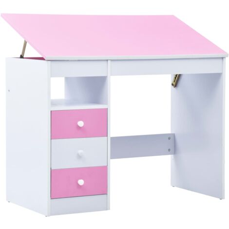 Bureau Bureau d'ordinateur Bureau informatique pour enfants Inclinable Rose et blanc 41673 - Rose