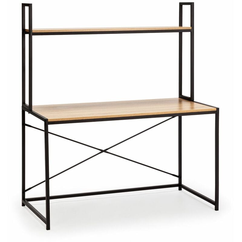 Vs Venta-stock - Bureau Carmen noir, 1 étagère, style industriel, 120 cm longueur