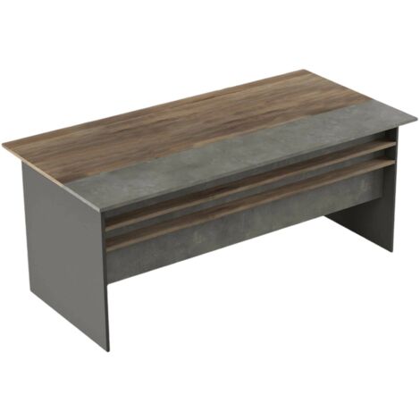 Bureau Cecima, Plateau en Bois Noblesse, Structure Grise, 89,5x180x75h cm Marron