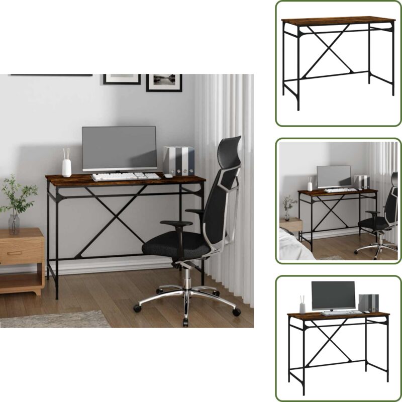 Vidaxl - Bureau chêne fumé 100x50x75 cm bois d'ingénierie et fer - Bureau Industriel - Bureau Chêne Fumé - Bureau Informatique - Meuble De Bureau