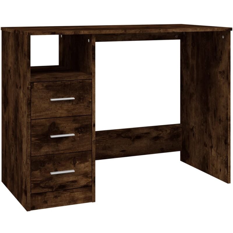 Jinlefu - vidaXL Bureau avec tiroirs Chêne fumé 102x50x76 cm Bois d'ingénierie